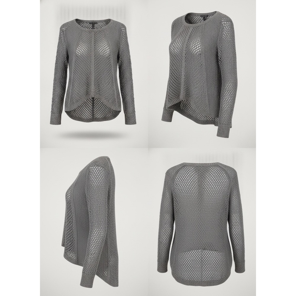 Rock & Republic Women Metallic Charcoal Gray Open Knit High Low Sweater Large - Picture 2 of 10